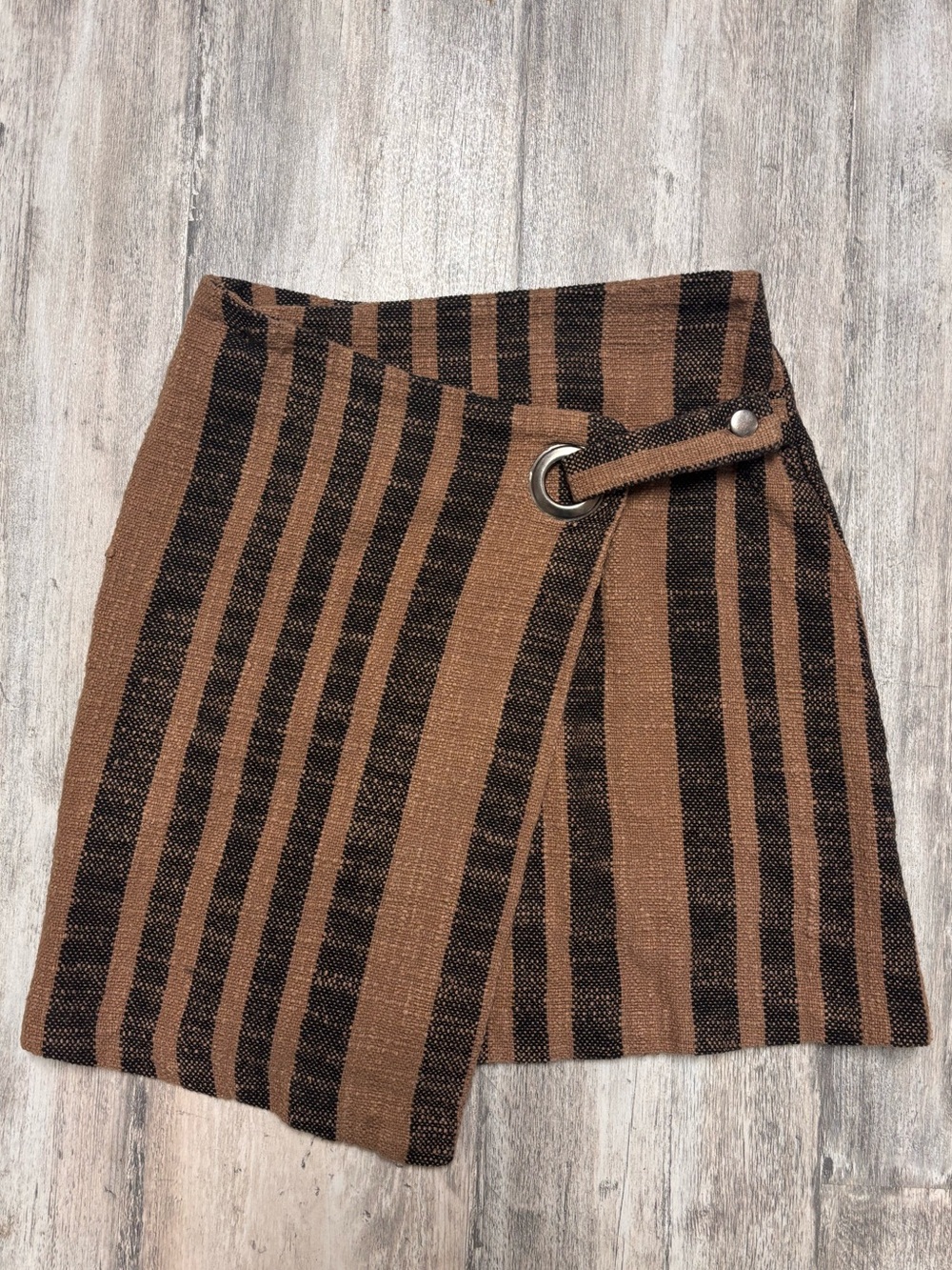 Free People It’s A Wrap Skirt XS Brown Black Striped Boho Mini
